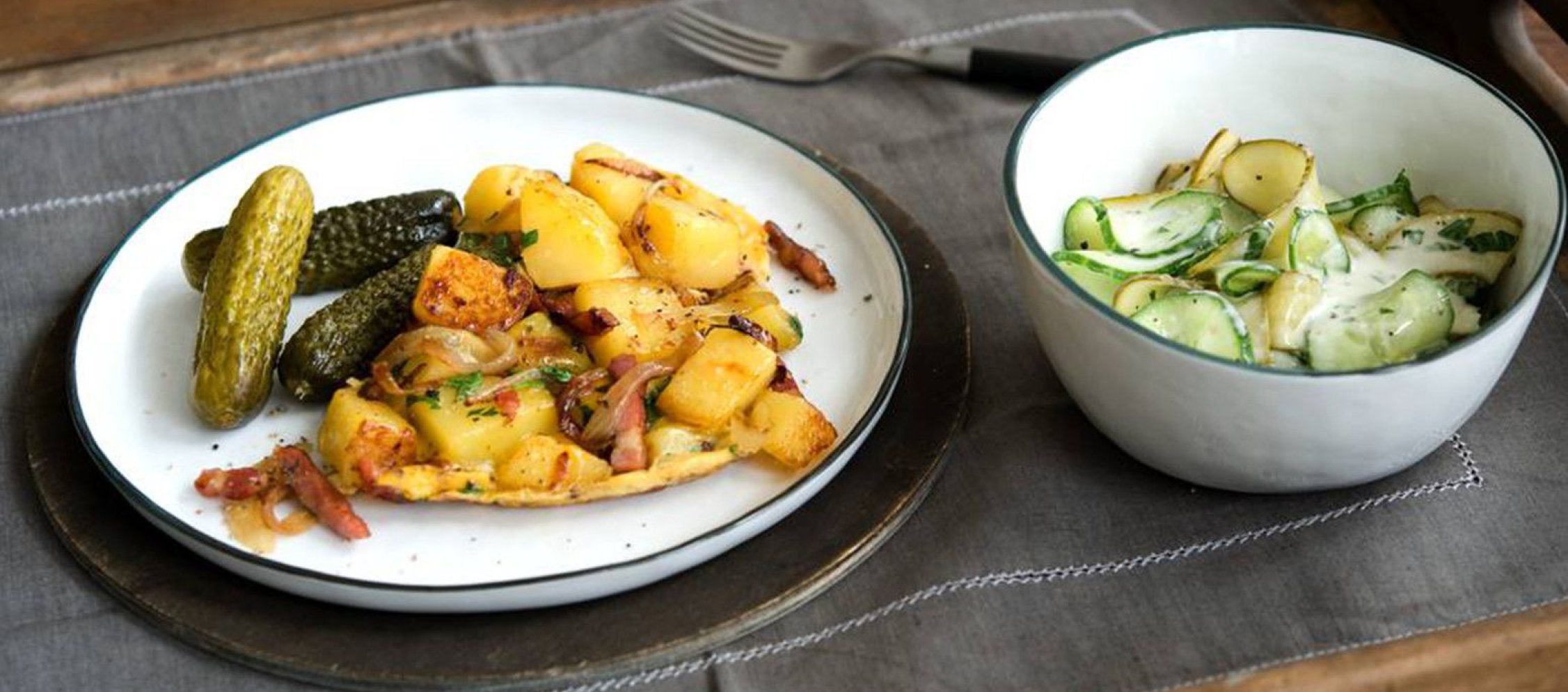 Rezept Bauernfrühstück mit Speck und Gurkensalat
